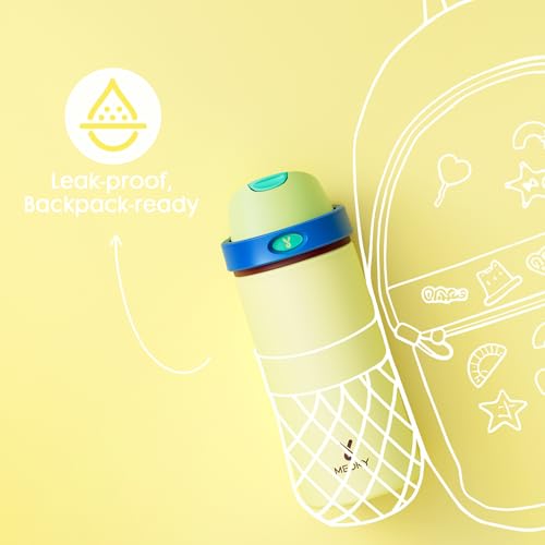 Image of 18 oz Insulated Water Bottle for Teens: Meoky Kids Water Bottle with 2-in-1 Straw and Spout Lid - Leak Proof, Cold for 24 Hours, BPA-Free for Boys Girls School Sports, Buttercup