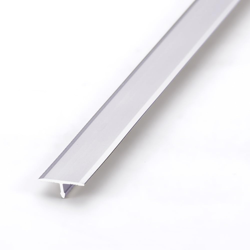 Bande de séparation de sol plate, transition de sol en aluminium moulé T de 35,4 pouces, garniture de seuil de porte for carrelage, planchers en bois, couverture de couture(Silver,W40mm)