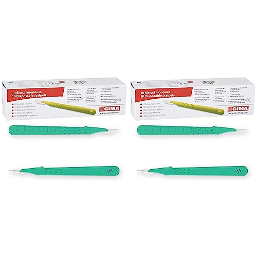 Gima - Sterile Skalpelle aus rostfreiem Edelstahl, Handgriff aus ABS, zum Einmalgebrauch, Premium, Sicherheitsklingenschutz, Nr. 11, 10 einzeln verpackte Skalpelle (Packung mit 2)