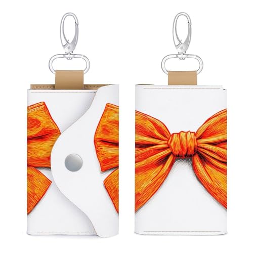 RETRO ORANGE BOW Key Holder Bag PU Leather ID Card Holder Keychains Case Cover for Men Women3