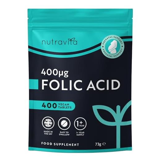Ácido Fólico 400 mcg - 400 Tabletas Veganas - Vitamina B9 - Suministro 13meses - Función normal del sistema inmunológico y crecimiento del tejido materno durante el embarazo - Nutravita