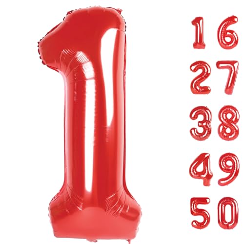 40 Inch Giant Red Number 1 Balloons Foil Large 1 Number Balloons,Number 1 Digital 1 Helium Balloons 10 11 21st Numbers Birthday Decorations for Parties, Anniversaries Supplies Decorations