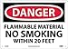 NMC D438RB OSHA Sign, Legend "DANGER - FLAMMABLE MATERIAL NO SMOKING WITHIN 20 FEET", 14" Length x 10" Height, Rigid Plastic, Black/Red on White