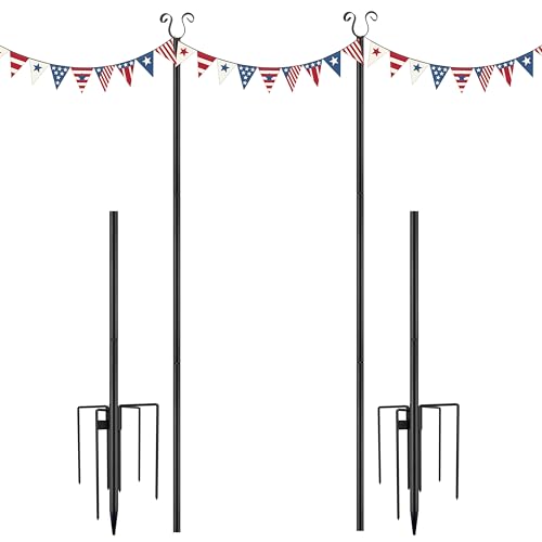 Urban Deco New Upgrade String Light Poles, 4 Prong Christmas Light Hanging Pole, Portable Flag Pole for Yard Weather Resistant Poles for Outdoor String Lights, Black Christmas Light Pole (2 Pack)