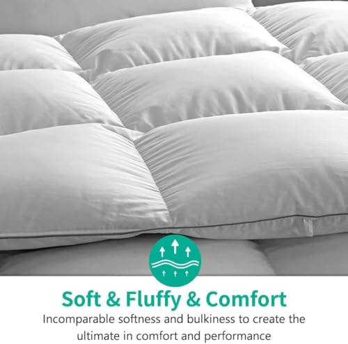 Image of APSMILE Down Feather Fibers Comforter King Size-All Season Duvet Insert | 750FP Fluffy Hotel Blanket,400TC Noiseless Fabric,8 Corner Loops,DOWNPASS Certified.Machine Washable White Bedding,106x90