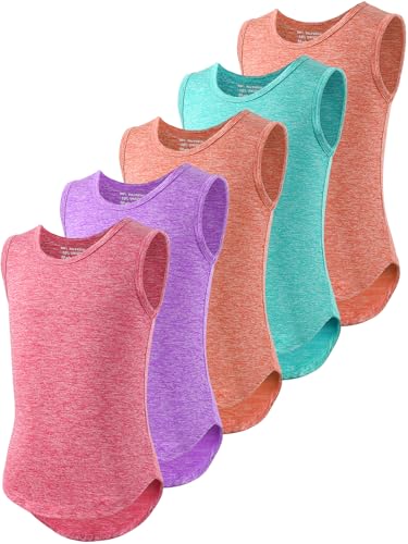 Image of 5 Pack Girls Athletic Tank Tops Active Dry Fit Kids Activewear Basic Sleeveless Dance Top for Yoga Sports