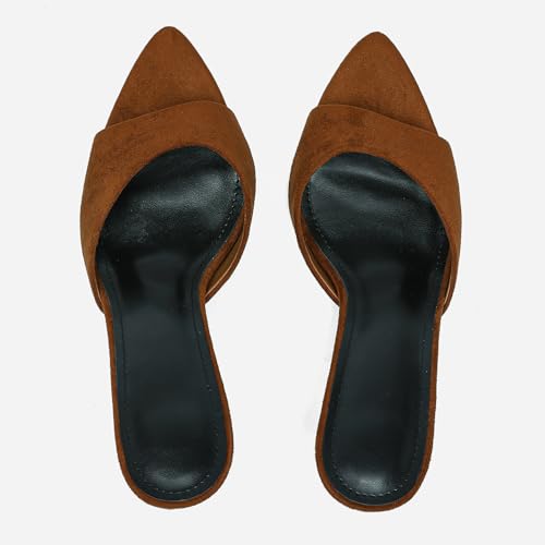 Image of Riekhany High Heel Mules for Women Slip On Open Pointed Toe Classy Patent Leather Stiletto Pumps Formal Slingback Mule Sandals Dress Walking Shoes