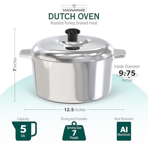 Cast-Aluminum-Dutch-Oven-with-Lid-5-Quart-Lightweight-Cookware-Pot-with-Silicone-Covers-for-Easy-Handling-Even-Heat-Distribution-Retention-For-Bread-Baking-Stew-Simmering-More