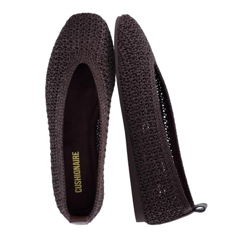 CUSHIONAIRE Gilt Woven Ballet Flats for Women, Lightweight Knit Flats with Memory Foam and Pull On Tab, COFFEE 8