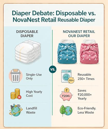 Image of Reusable Cloth Diaper for Babies | Washable Baby Cloth Diaper with Absorbent Insert | Leak Proof Adjustable Free Size Pocket Diaper 3M -3Years | Eco Friendly Reusable Baby Diaper (3, Space Floral dino, One Size)