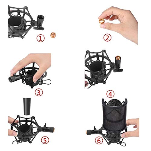 Microphone Shock Mount With Pop Filter,Anti-Vibration Suspension Microphone Shock Mount Bonus Screw Adapter Mic Mount Holder Clip For Diameter 48Mm-53Mm (18.8 Inch- 2.0Inch) Microphone #TOP2