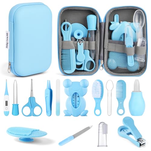 Flintronic 20 Pcs Trousse de Soin Bébé, Trousse de Toilette Bébé Compacte, avec Brosse à Cheveux, Pince à Ongles ect pour Nouveau-Nés Filles Garçons