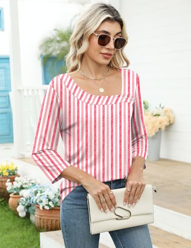 Image of LOMON Womens 3 /4 Length Sleeve T Shirts Asymmetrical Neck Tops Business Blouses for Women Fashion 2026
