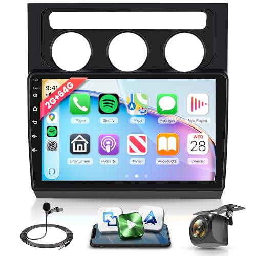 4 Core 64G Android Autoradio pour VW Touran 2004-2008 Sans Fil Carplay Android Auto 10.1 Pouces Écran Tactile Autoradio avec GPS Navi WiFi Mirror Link...