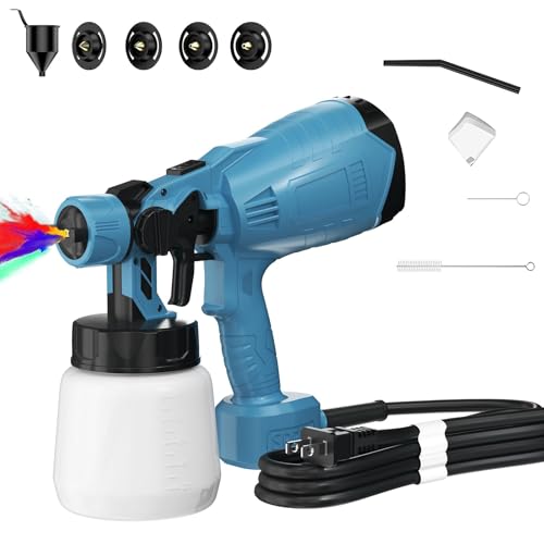 1000W HVLP Paint Sprayer High-Efficiency Electric Spray Gun with 4 Nozzles,Variable Patterns & Adjustable Flow, Detachable Container,Easy to Clean for Home Furniture, Cabinets, Fence, Walls