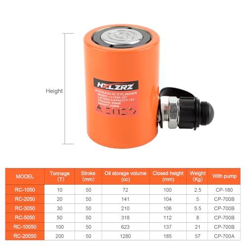 Image of HZLZRZ 10 Ton Hydraulic Cylinder Jack 2 inch Stroke Porta Power Ram, Mini Hydraulic Jack, Industrial Lifting Retract Automatically for Shipping Building Construction (RC /1050)
