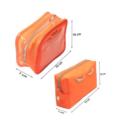 Image of Colorbar Polyester Lips & Lashes Casual Box Pouch (Set Of Two) - Neon Orange