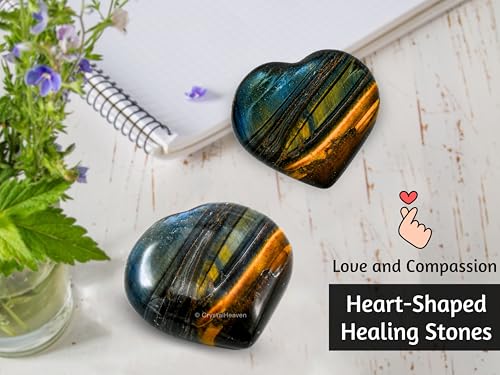 Image of Crystal Heaven Multi Tiger Eye Crystal Heart Palm Pebbles Stones For Anxiety Stress Relief Massage - Aaa Grade Original Healing Gemstone Agate Heart Palm Stone For Yoga Meditation Spiritual