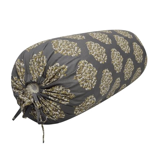 Image of Trance Home Linen Premium 16x32 Inches 100% Cotton Bolster Covers Set of 2 | Anti-Pill 200 Tc Thread Count with Tie Knot |Dewan Bed Round Pillow Cover (Damask Mustard Yellow, Pack of 2)