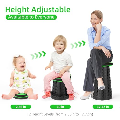 Image of Qiguet Collapsible Stool, Folding Chair - Upgraded Portable Chair with Load Capacity 400lbs, Portable Stool for Camping Fishing Hiking - Folding Stool with Carrying Straps,Gifts for Fisherman (Green)