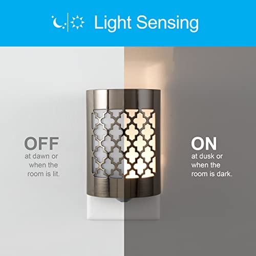 Image of GE CoverLite LED Night Light, Decorative, Plug-in, Smart Dusk-to-Dawn Sensor, Home Decor, Ideal for Bedroom, Bathroom, Kitchen, Hallway, 1 Pack, 29847, Brushed Nickel | Moroccan
