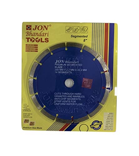 Image of Jon Bhandari Tools 8 inch Premium Segmented Diamond Cutting Blade for Marble, Granite, Tiles & Stones | 200mm Stone Cutter Blade for Angle Grinder | Heavy-Duty Blade for Wet & Dry Cutting (1pc)