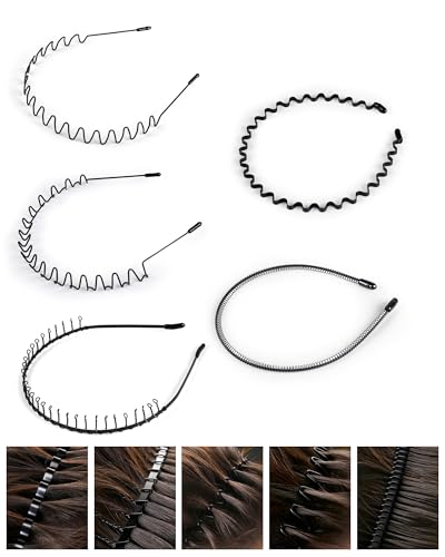 カチューシャ メンズ/レディース 痛くない【髪型にフィット】 オシャレ メイク 保護ゴム しっかり留める ヘアアレンジ 波型 スプリング 前髪固定 洗顔 男女兼用 5個