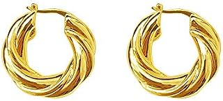 Chunky Twist Knot Love 5mm Thick Fashion 14K Gold Plated Huggy Hoop Earrings for Women Girls Sensitive Ear Dainty Click Top Huggie Hoops Jewelry Gifts 23mm