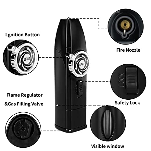 Jetpro Windproof Straight Lighters Torch Lighter With Safety Lock And Visible Window Blue Flame For Candle Cooking Outdoor Camping Grill (Butane Gas Not Included) (Black) #TOP1
