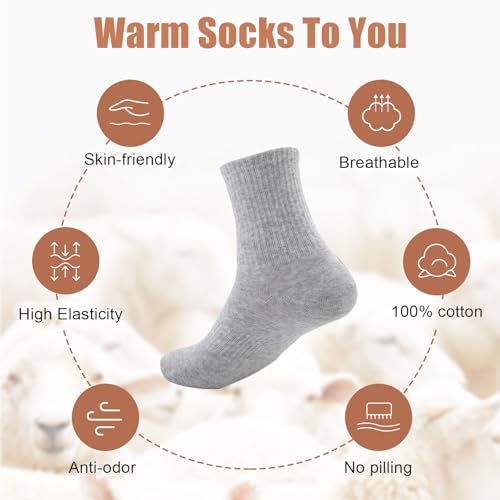 Men's Crew Socks Ribbed Mid Calf Sports Running Socks Casual Everyday Wear Soft Stretch Long Socks 3 Pairs (Grey F)3