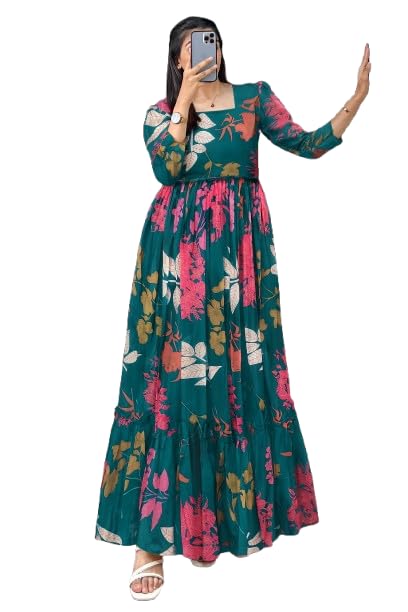 Elegant Women’s Long Gown | Anarkali Style | Flared Floor-Length Dress | Stitched for Women Design No BARLIN