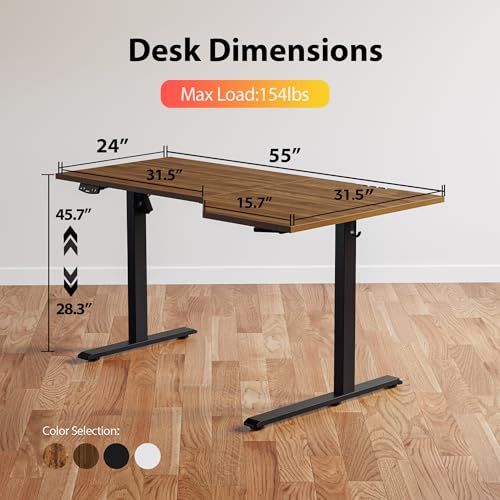 Image of Agilestic Electric Standing Desk, Height Adjustable Desk, 55 x 32 Inch Sit Stand up for Work Office Home, L Shaped Ergonomic Rising Computer Table with Memory Preset, Dark Walnut