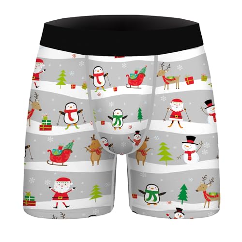 Aueyan Christmas Underwear For Men,Funny Christmas Boxers Mens Holiday Underpants Ugly Xmas Boxer Briefs Men'S Gifts Ideas Fun Snowman Santa Penguin Graphic Print,M cover