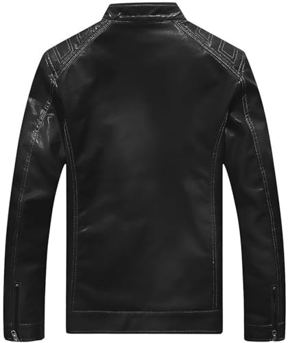 CLOAKA Men's Faux Leather Jacket Vintage with Stand Collar for Motorcycle Biker Riding Bomber Tactical Work Jacket for Men2