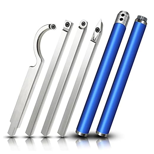 Carbide Tipped Wood Turning Tools Set, Latest Lathe Rougher Finisher Swan Neck Hollowing Tools and Interchangeable Aluminum Alloy Grip Handle with Diamond Round Square Carbide Inserts