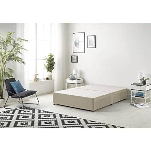 Bed Centre Flexby Divan Base Only with No Drawers and No Headboard - Available in 3ft,4ft,5ft and 6ft- Fabric (4FT6 Double, Linen Wheat Fabric) Cover