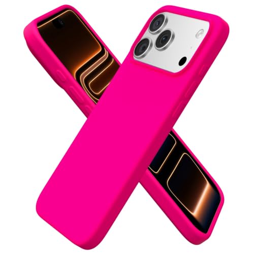 Image of ORNARTO Compatible with iPhone 17 Pro Max Case 6.9 inch, Slim Liquid Silicone 3 Layers Soft Gel Rubber Shockproof Protective Cover with Anti-Scratch Microfiber Lining-Hot Pink