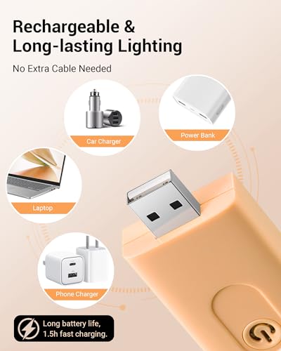 Image of DEWENWILS USB Rechargeable Book Light, LED Clip on Reading Lights for Books in Bed at Night, Portable Bookmark Lamps, 4 Brightness Adjustable, Perfect for Bookworms, Kids (Peach Fuzz)