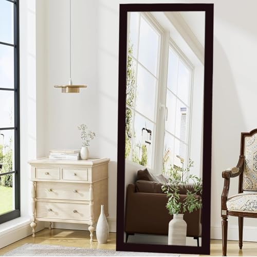 Image of Brown 5.25ft Long Size PVC Wood Rectangular Wall Hanging Mirror | Horizontal & Vertical Wall Mounted Makeup Vanity HD Mirror | Wall Mirror Full Length for Dressing Room, Living Room