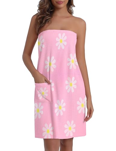 Image of Ekouaer Waffle Robes For Women Bath Wraps Lightweight Knee Length Soft Shower Robe with Pocket S-L
