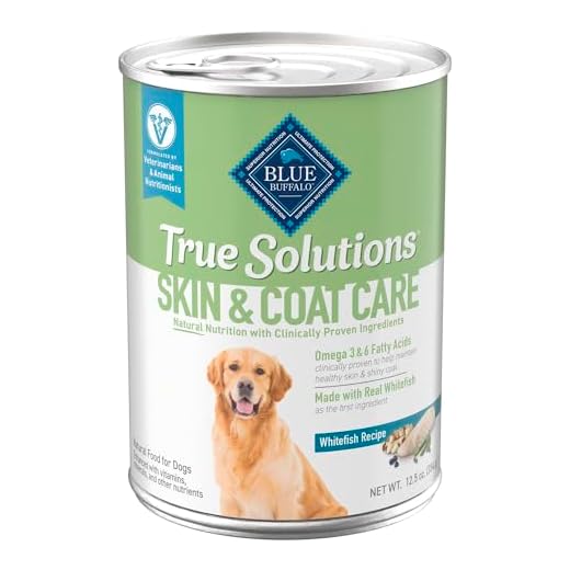 Blue Buffalo True Solutions Skin & Coat Care Wet Dog Food for Adult Dogs, Made with Natural Ingredients, Whitefish, 12.5-oz. Cans (12 Count)