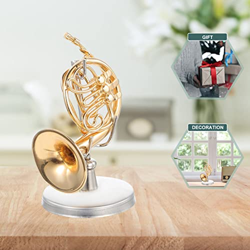 Dechous Marimba Instrument Ornament Gold Plated Miniature French Horn Ornament 1/12 Musical Model With Gift Case For Christmas Birthday Gifts Xylophones #TOP4