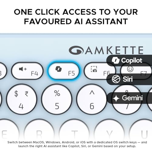 Image of Amkette New and Improved Optimus BT 4 in 1 Multi Device Wireless Keyboard /Bluetooth Keyboard | One Click Device Switching and AI Access for Windows, MacOs, Android and iOS, Dual OS Layout (Blue)