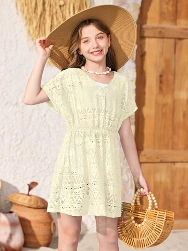 Image of BesserBay Girls Summer Crochet Bat Sleeve Swim Cover Up Kids Fashion Hollow Out Beach Dress 5-14 Years