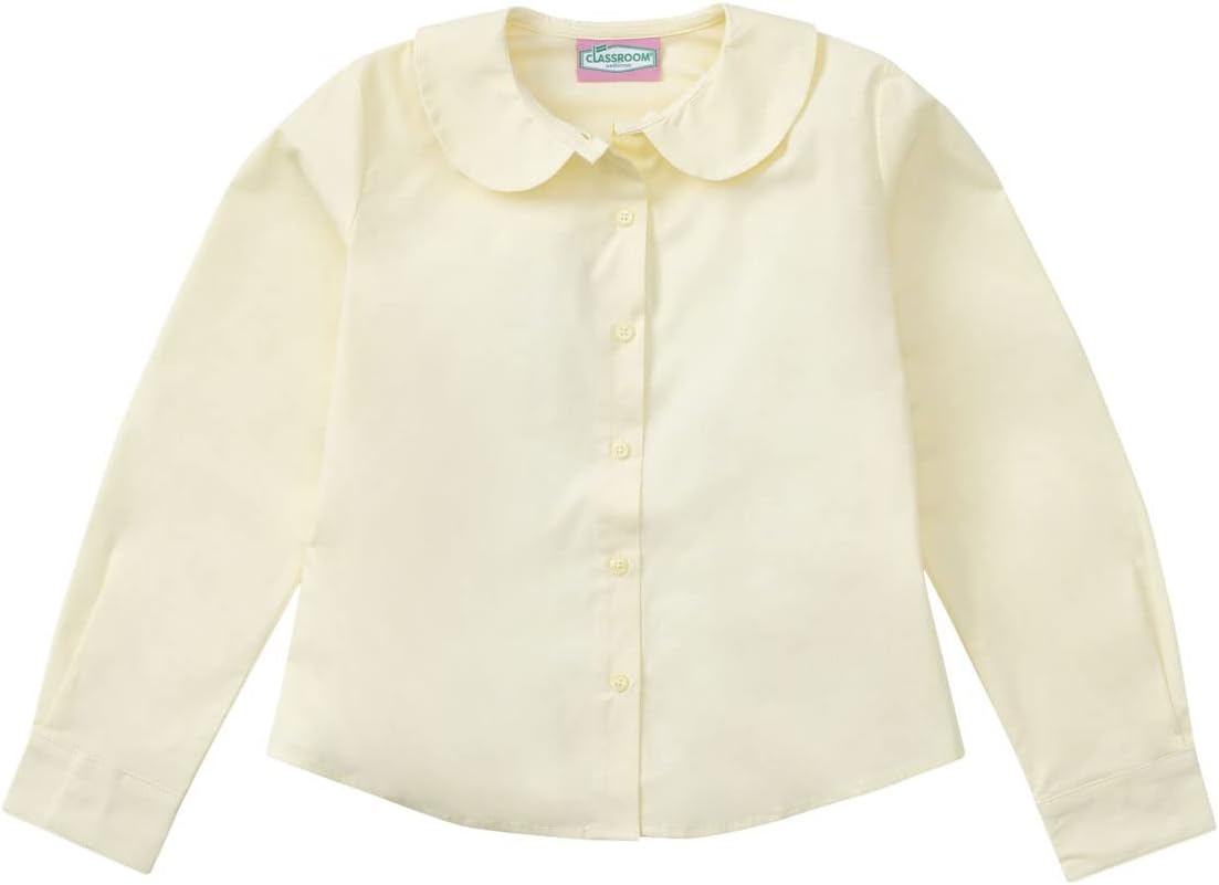 Yellow Uniform Shirt Girl Girls' Peter Pan Collar Blouse Stretch