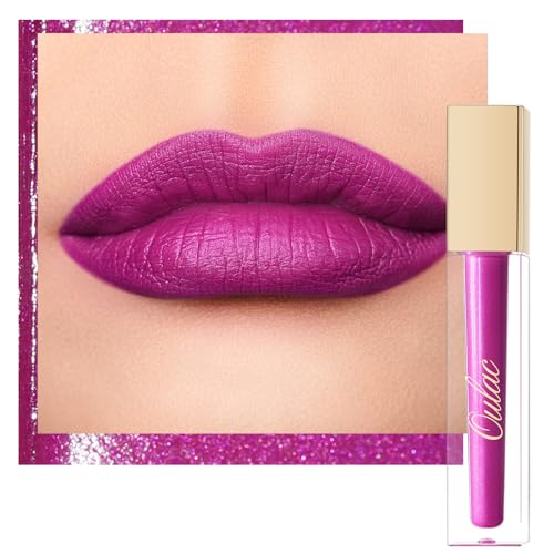 Oulac Rossetto Liquido Matte, Fucsia Rossetti Colore Intenso, Tinta Labbra Finish Matte con Lucentezza Metallica, Ricco di vitamina E, Crema, Vegana&Senza crudeltà 4.5ml (MS02) Passionate Kiss