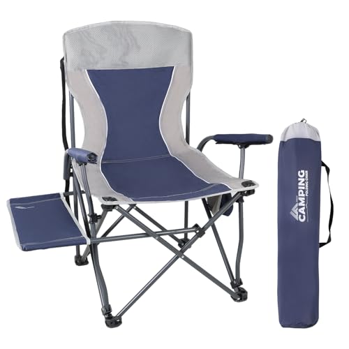 Ablazer Camping Chairs with Side Table, Support 300 LBS Lawn Chairs for Adults Heavy Duty, Folding Chairs for Outside, Camping, RV Trip (Blue)