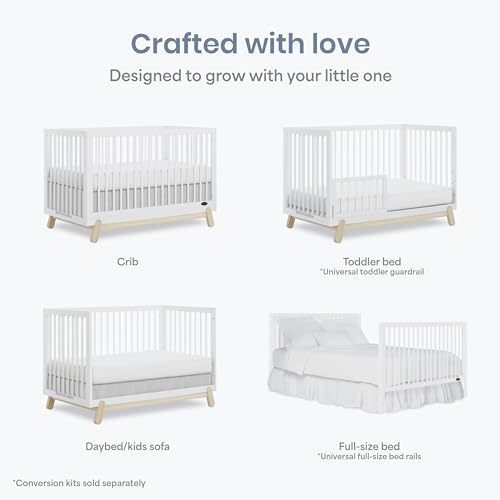 Image of Dream On Me Hygge 5-in-1 Convertible Full-Size Baby Crib in Vintage White Oak, GreenGuard Gold & BSA, Converts to Toddler, Day & Full-Size Bed, Adjustable Mattress Heights, Modern Nursery