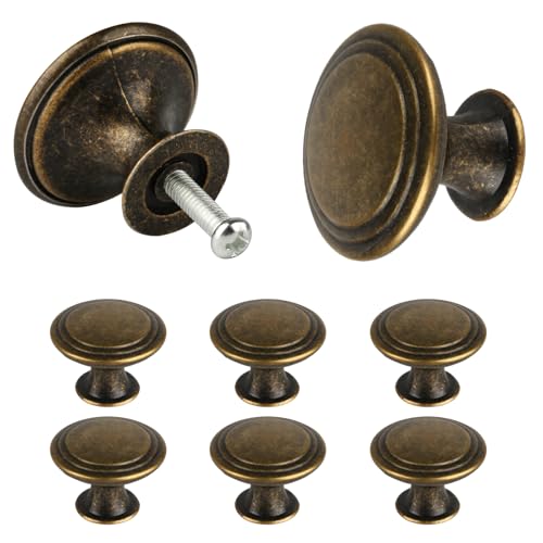 VARHHUXHA Round Kitchen Cabinet Pulls Door Knobs for Chest of Drawers Furniture Cupboard Dresser Wardrobe Door Handles and Knobs, with Screws and Screwdriver (6 Pcs - Bronze)
