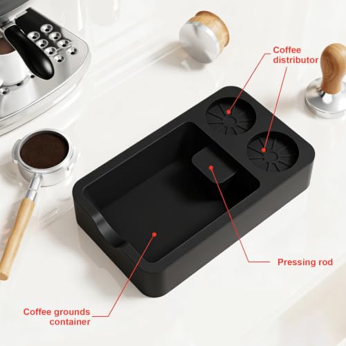 Image of Espresso Tamping Station mat with Knock Box, 3-in-1 Coffee Organizer Compatible with Tamper, Anti-Slip Storage & Barista Tools Holder